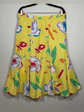 Retro 90s Umi Collection Vibrant Colorful Floral Geometric FitFlare MidiSkirt 8
